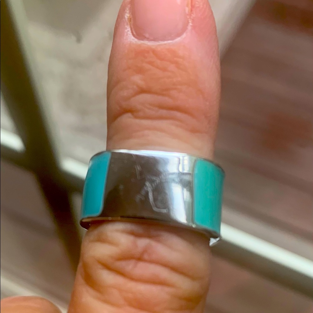 Belt Ring size 6 - teal w white stones - Picture 5 of 8